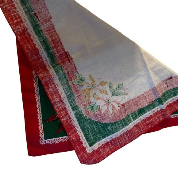 Set of 4 Linen Holiday Christmas Napkins Floral Poinsettia - Picture 2 of 3